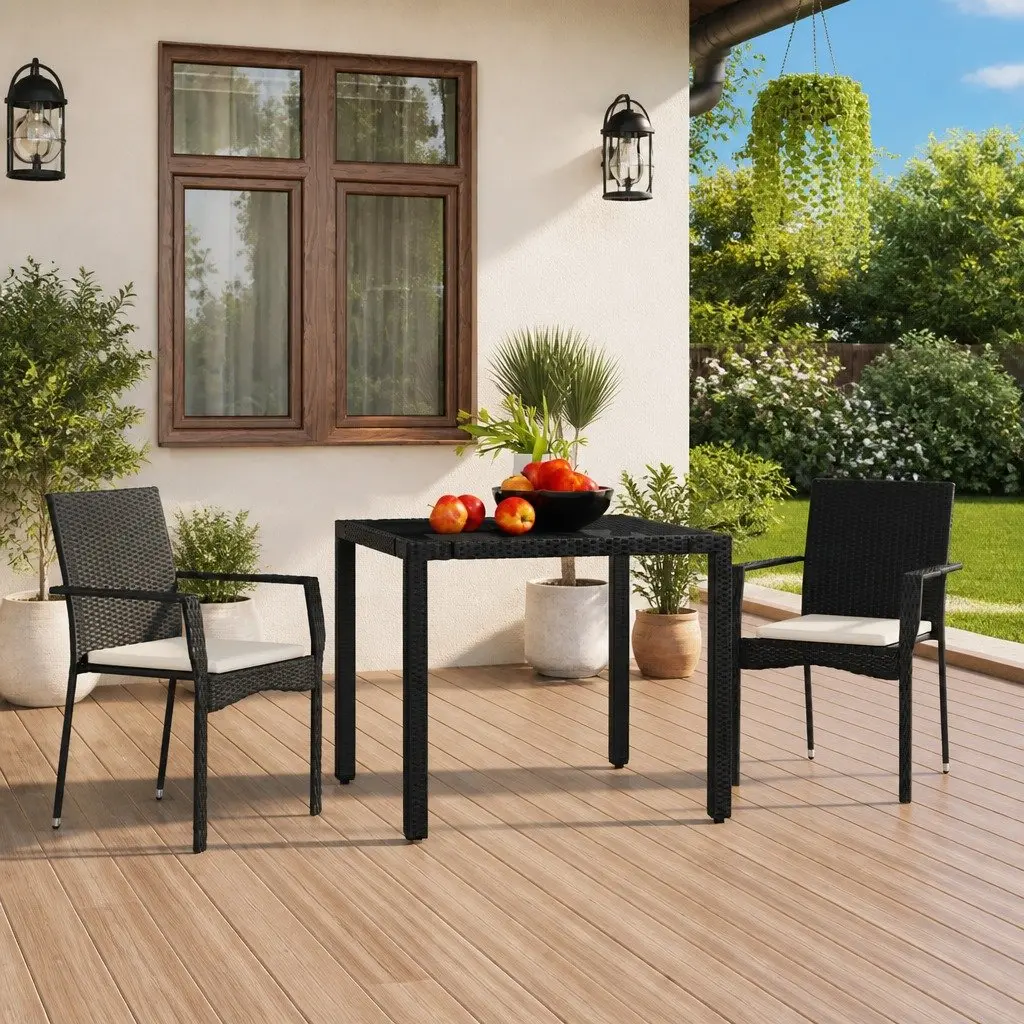 Outdoor Garden Chairs Black Poly Rattan with Cushions 2 Piece