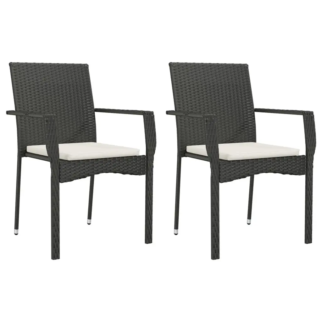 Outdoor Garden Chairs Black Poly Rattan with Cushions 2 Piece