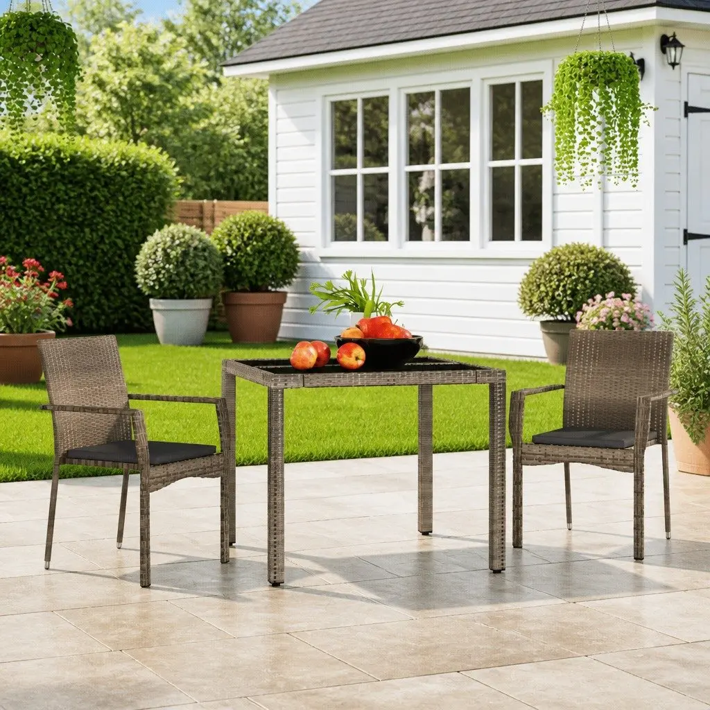 Outdoor Garden Chairs Grey Poly Rattan 2 Piece Seating with Cushions