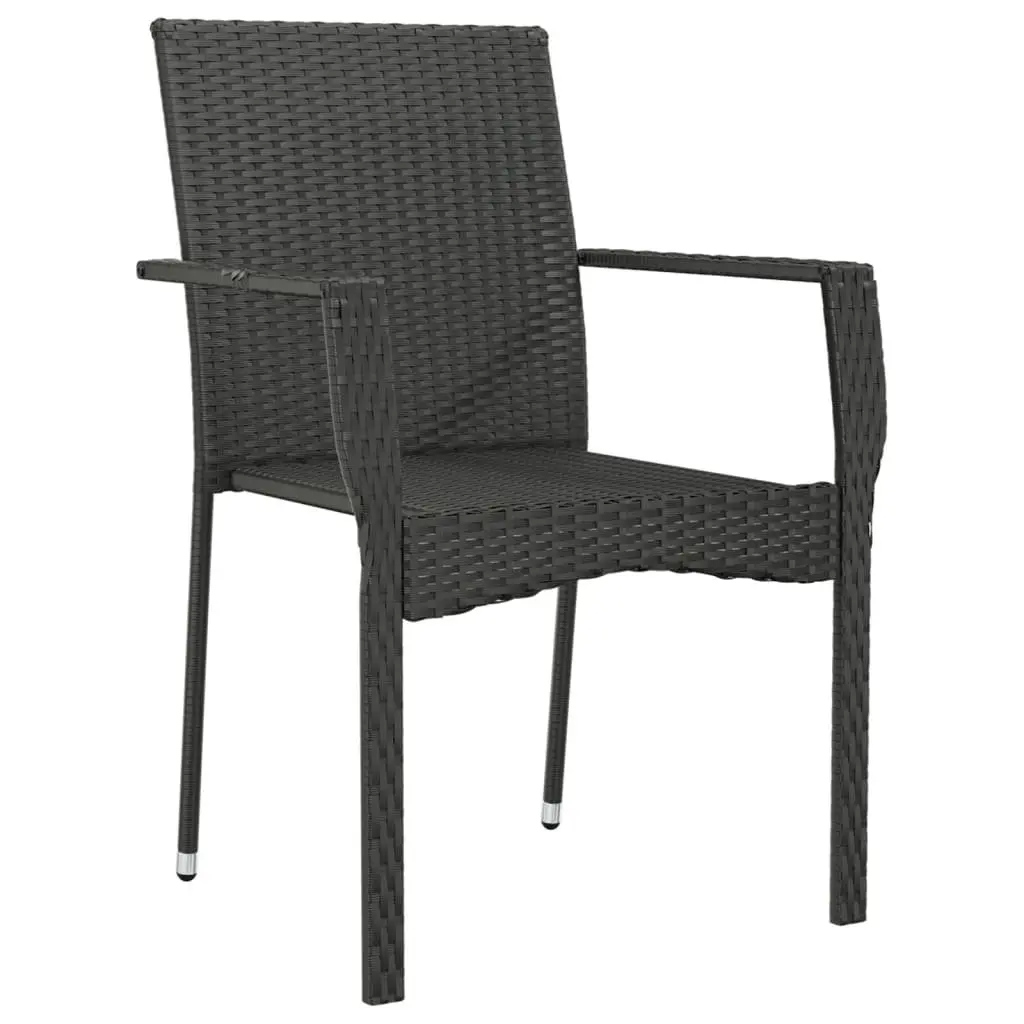 Outdoor Garden Chairs Set Black Poly Rattan 4 Pieces with Cushions