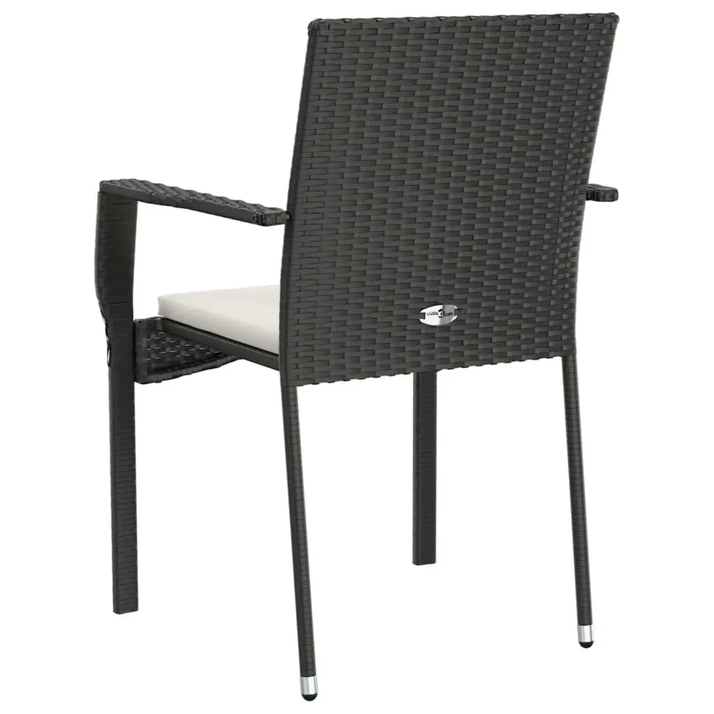 Outdoor Garden Chairs Set Black Poly Rattan 4 Pieces with Cushions