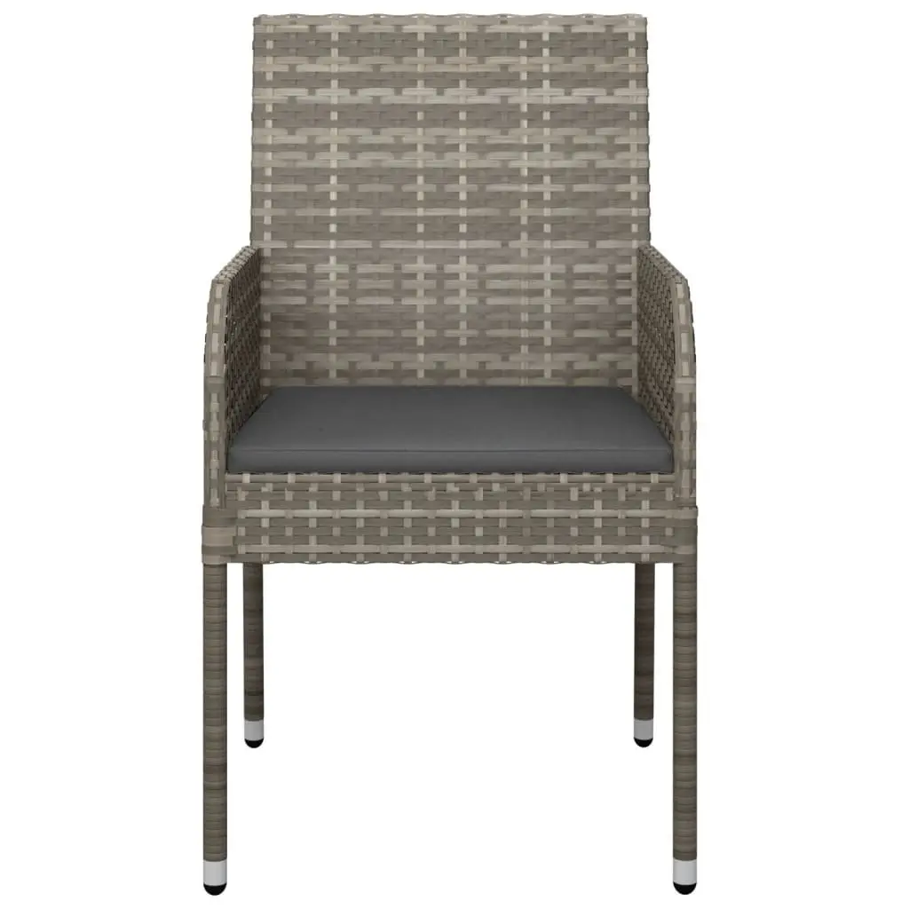 Outdoor Garden Chairs Grey Poly Rattan Set 2 pcs Cushioned Patio Seating