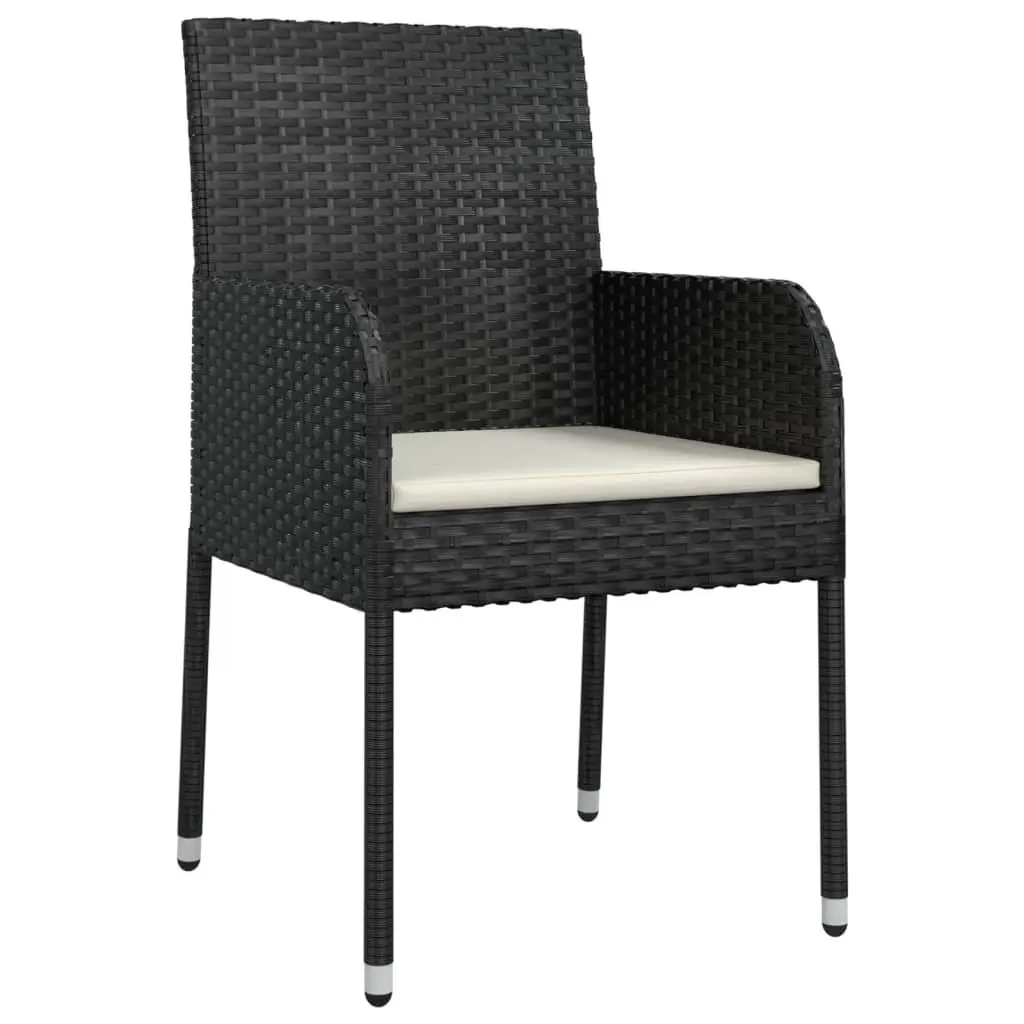 Outdoor Garden Chairs Set 4 Pieces Black Poly Rattan with Cushions Patio Seating