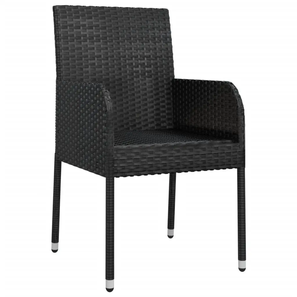 Outdoor Garden Chairs Set 4 Pieces Black Poly Rattan with Cushions Patio Seating