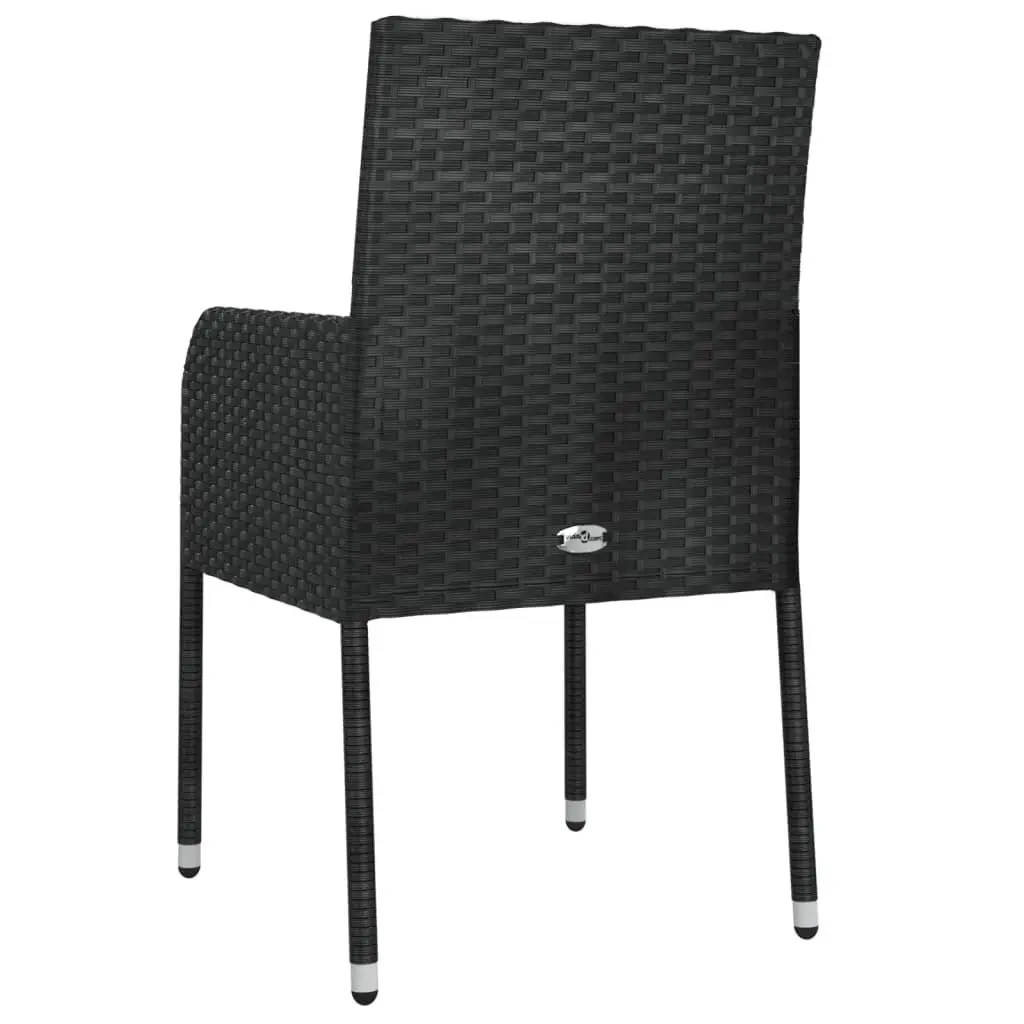 Outdoor Garden Chairs Set 4 Pieces Black Poly Rattan with Cushions Patio Seating