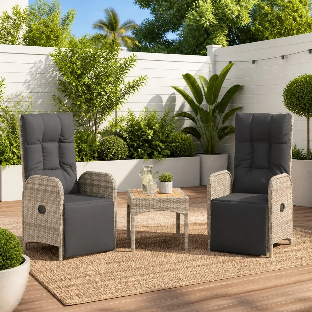 Outdoor Reclining Chairs Adjustable Backrest and Footrest 2 pcs Set Grey