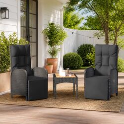 Outdoor Reclining Chairs 2 pcs Garden Seating with Cushions Black
