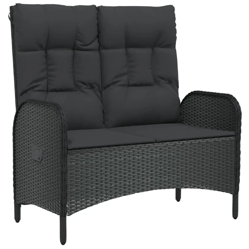 Reclining Garden Bench Adjustable Backrest 107cm Outdoor Seating Poly Rattan Cushions Black
