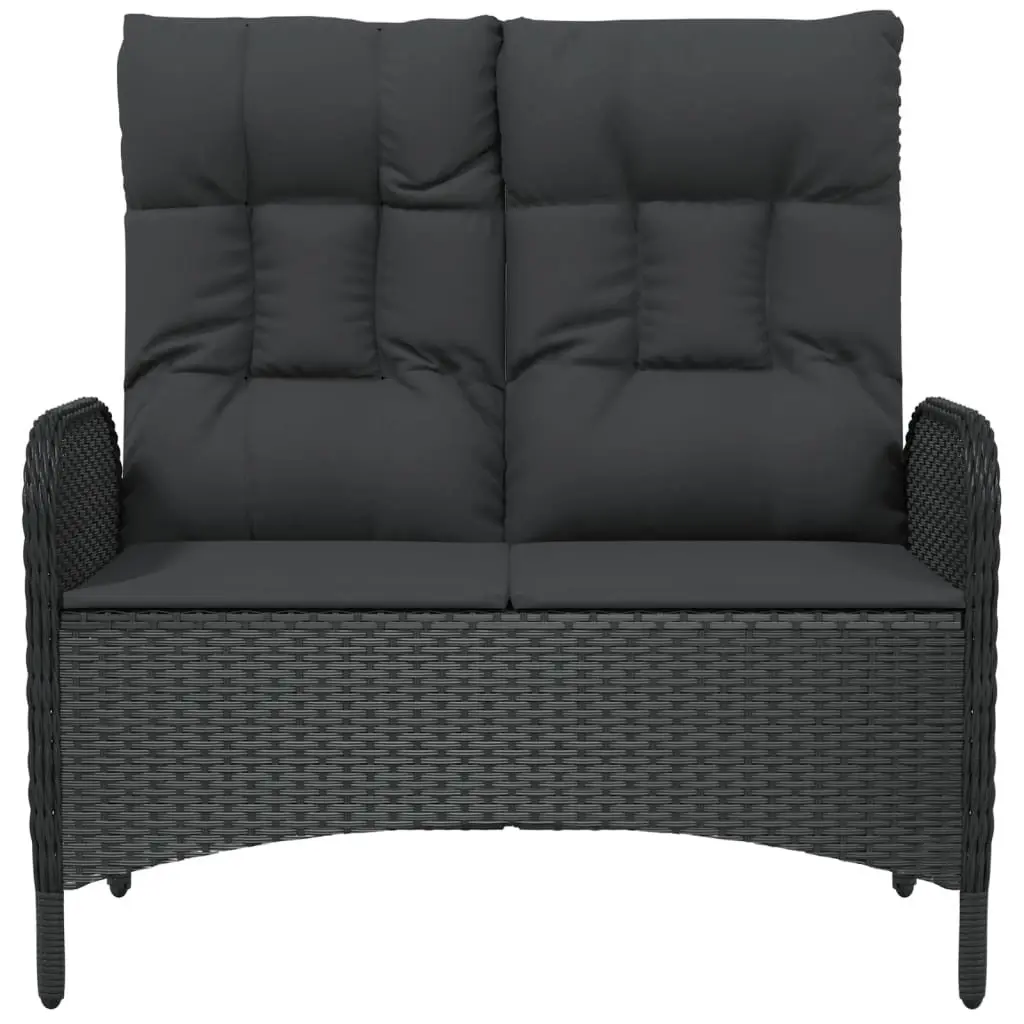 Reclining Garden Bench Adjustable Backrest 107cm Outdoor Seating Poly Rattan Cushions Black