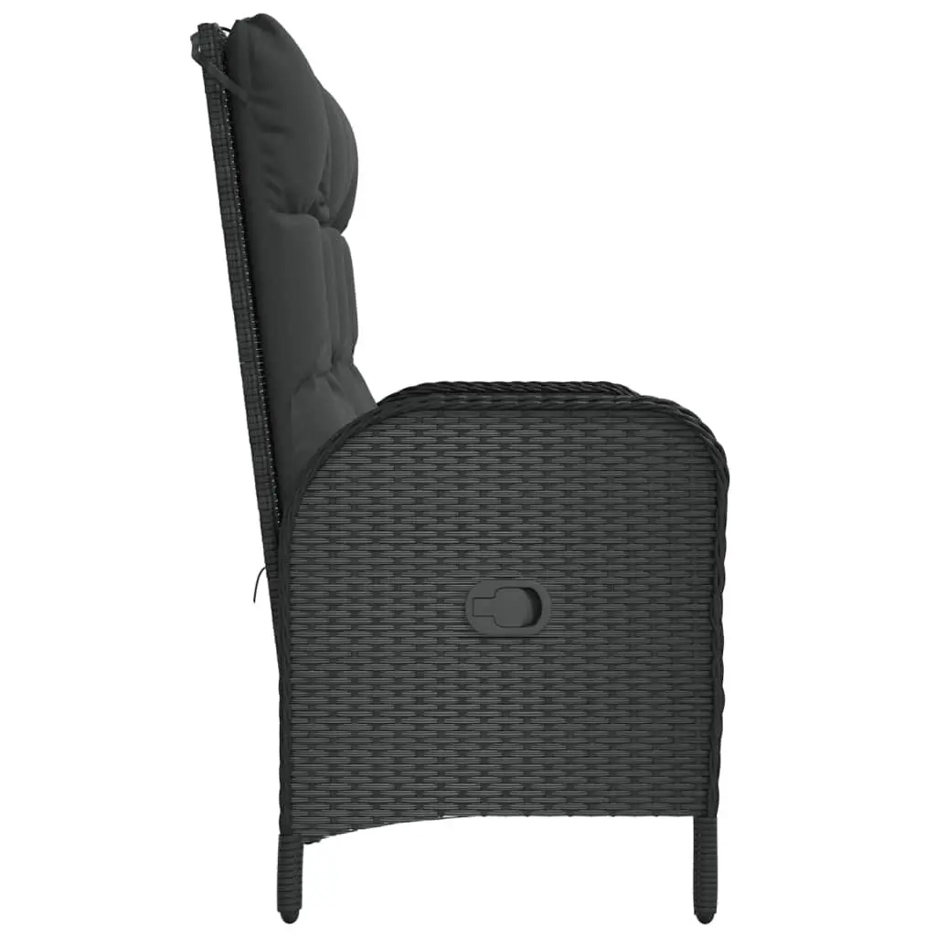 Reclining Garden Bench Adjustable Backrest 107cm Outdoor Seating Poly Rattan Cushions Black