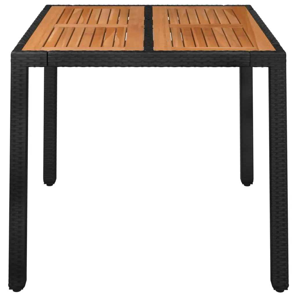 Garden Table Poly Rattan Black with Solid Acacia Wood Top 90 x 90 x 75 cm