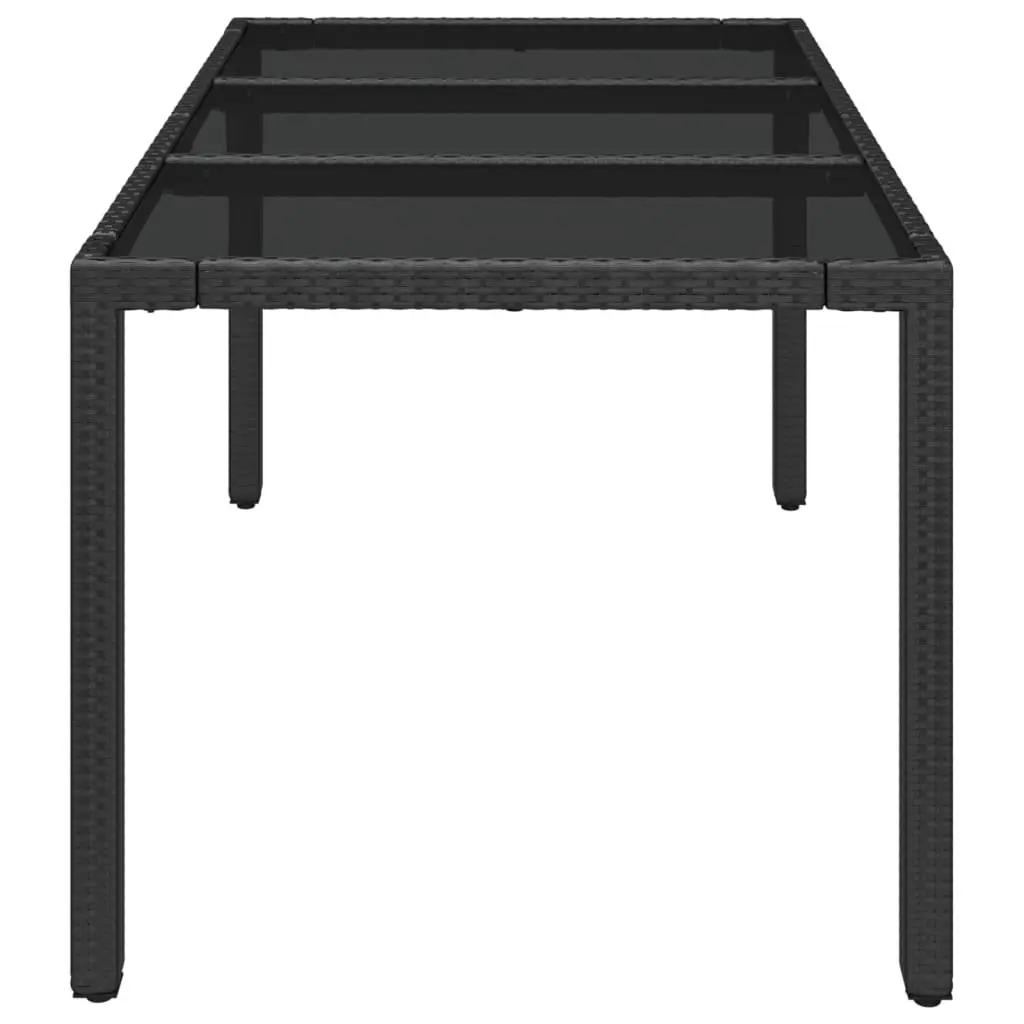 Garden Table Tempered Glass Top Black Poly Rattan 150 x 90 x 75 cm