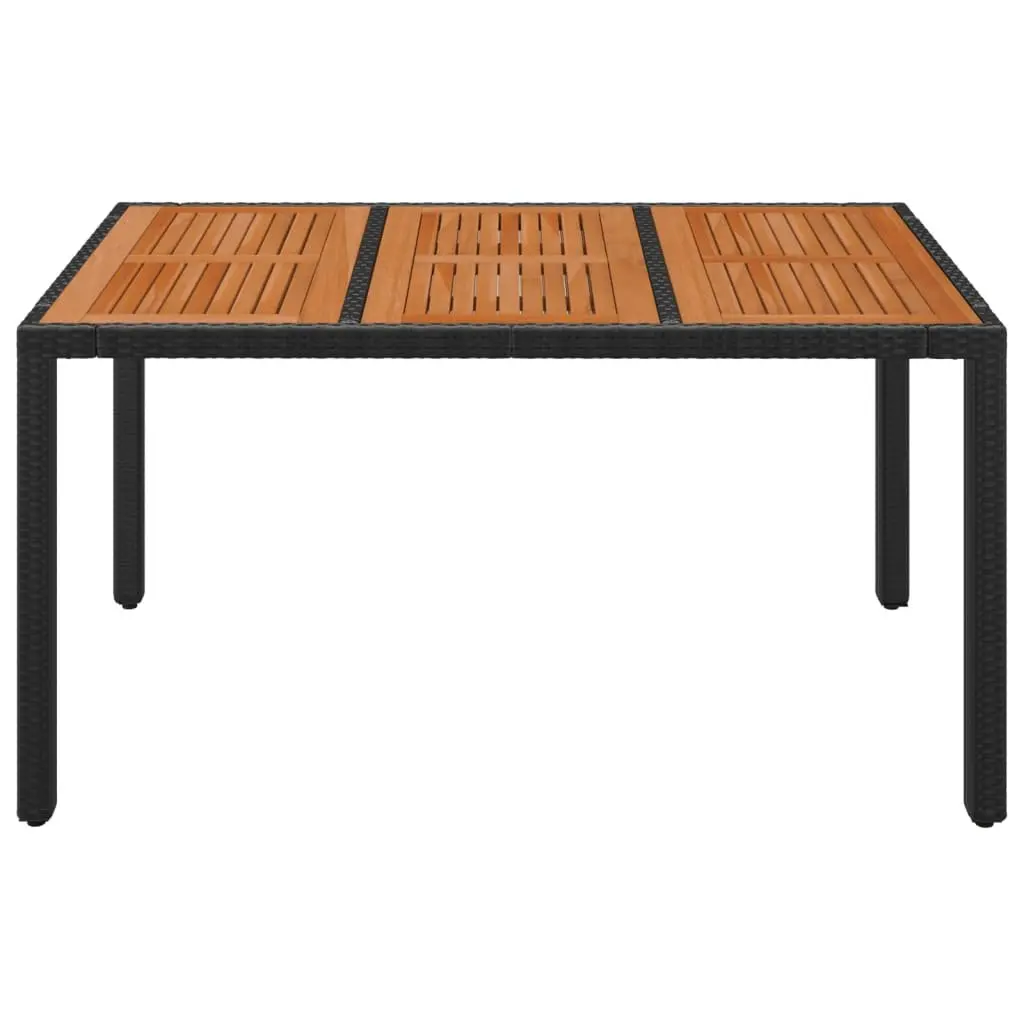 Outdoor Garden Table Poly Rattan Black Wooden Top Patio Furniture 150x90x75cm
