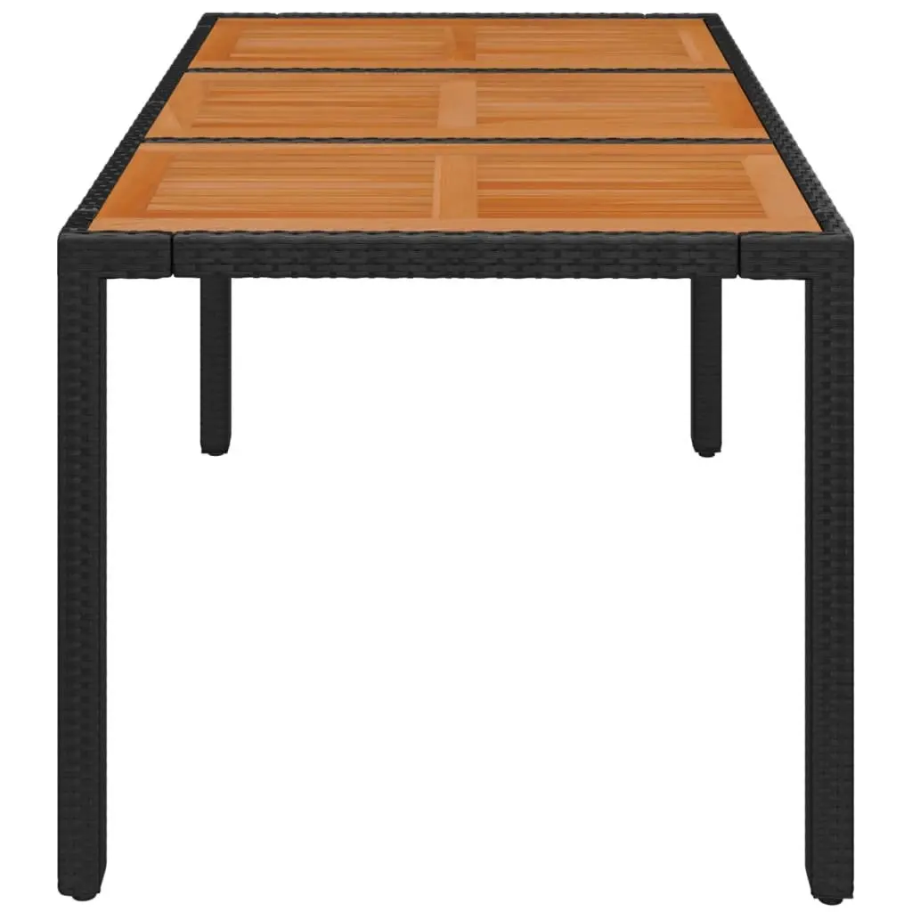 Outdoor Garden Table Poly Rattan Black Wooden Top Patio Furniture 150x90x75cm