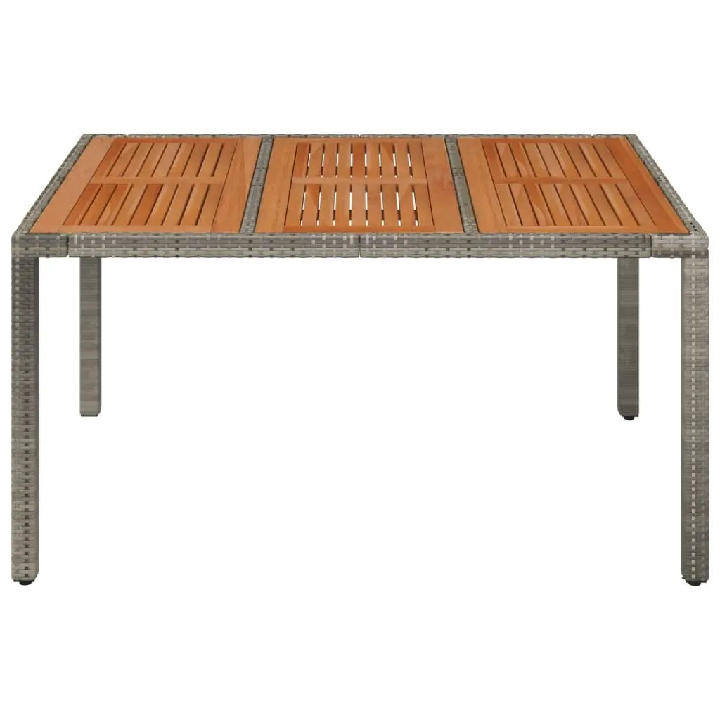Outdoor Furniture Table Poly Rattan Base Solid Acacia Wood Top Grey 150x90x75cm