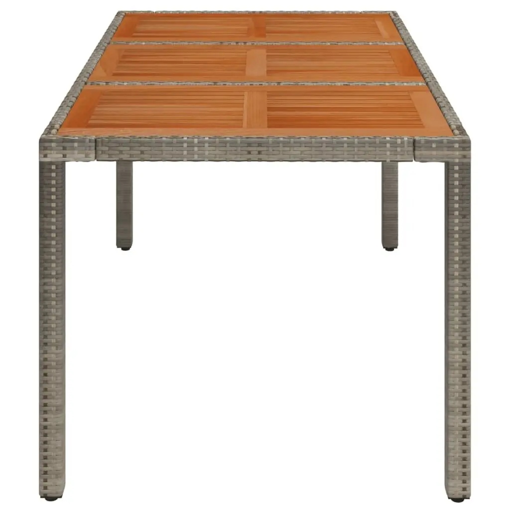 Outdoor Furniture Table Poly Rattan Base Solid Acacia Wood Top Grey 150x90x75cm