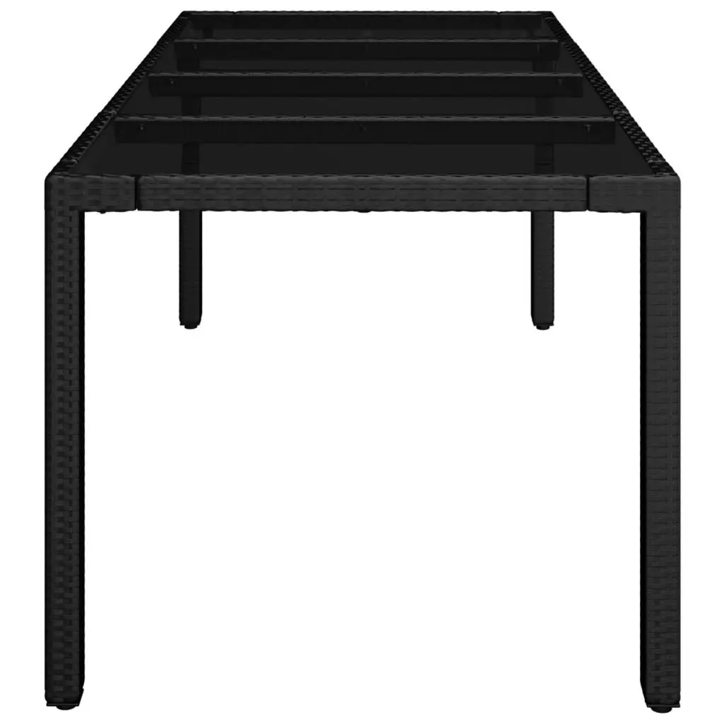 Outdoor Garden Table Black Poly Rattan Tempered Glass Top 190x90cm