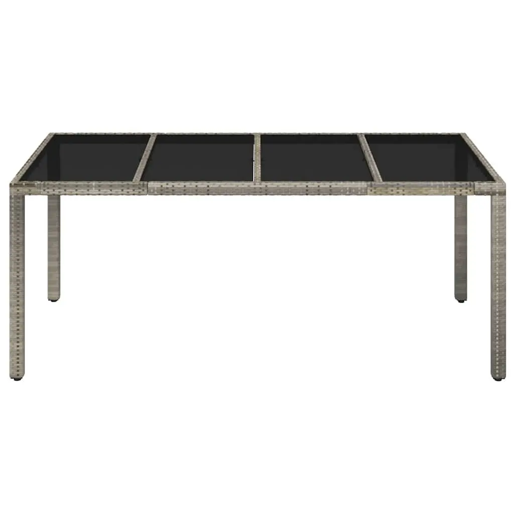 Garden Table Tempered Glass Top Poly Rattan Grey 190x90x75cm