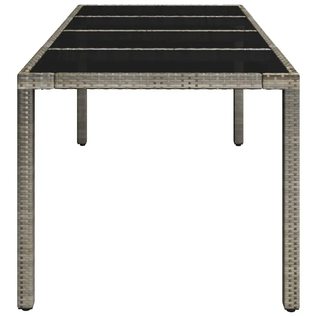 Garden Table Tempered Glass Top Poly Rattan Grey 190x90x75cm