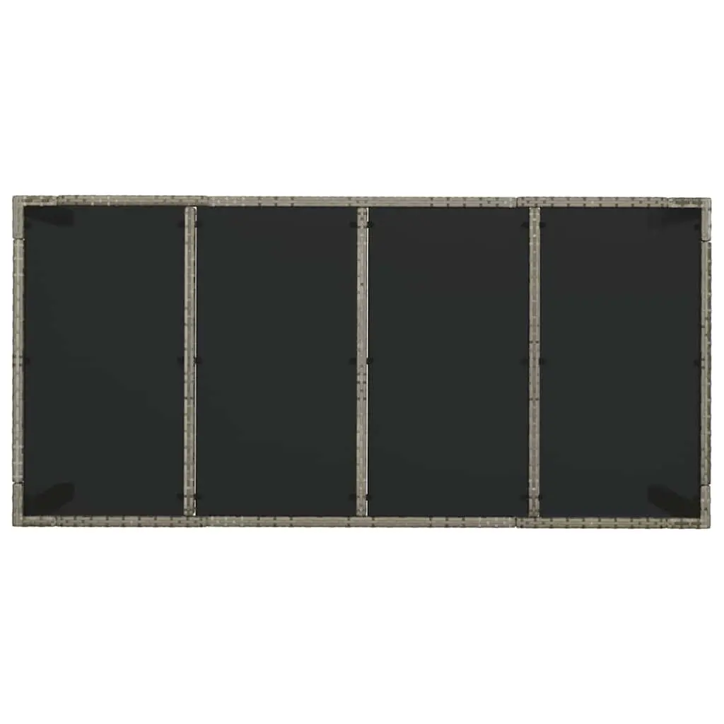Garden Table Tempered Glass Top Poly Rattan Grey 190x90x75cm