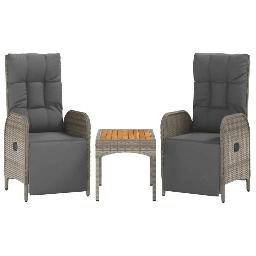 Garden Reclining Chairs Set Grey 2 Pieces with Table Outdoor Seating