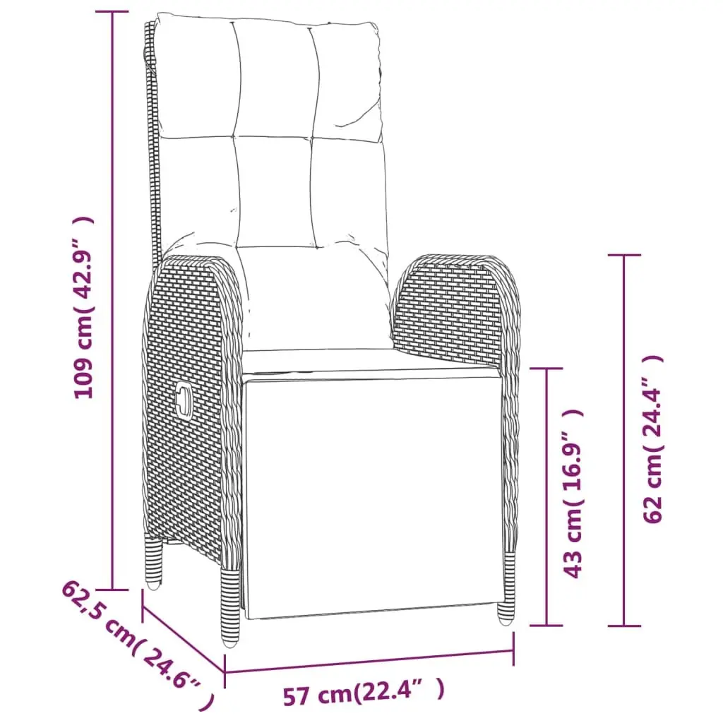 Garden Reclining Chairs Set Grey 2 Pieces with Table Outdoor Seating