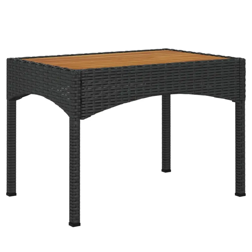 Outdoor Reclining Chairs Set 2 Pieces Black Poly Rattan with Acacia Wood Table