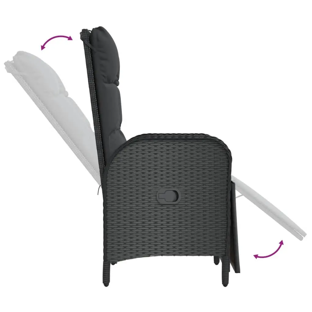 Outdoor Reclining Chairs Set 2 Pieces Black Poly Rattan with Acacia Wood Table