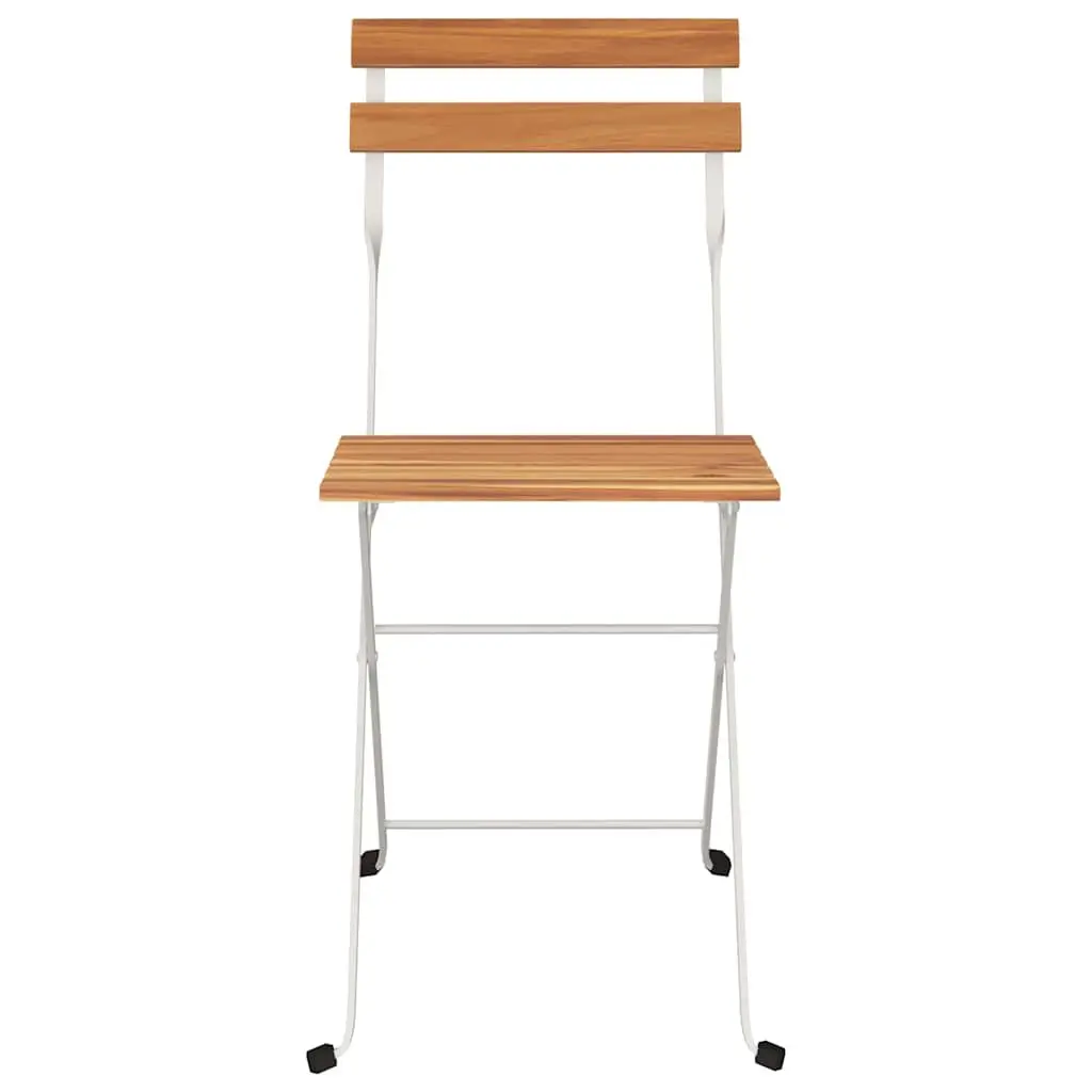 Folding Bistro Chairs Acacia Wood Steel Frame Set of 4