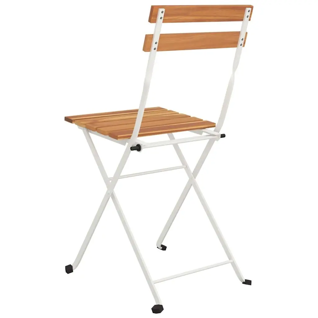 Folding Bistro Chairs Acacia Wood Steel Frame Set of 4