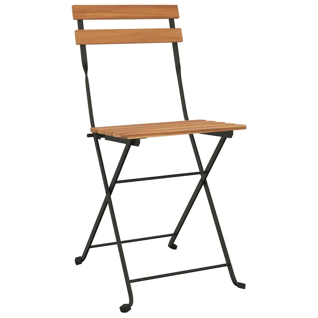 Folding Bistro Chairs Teak Wood Steel Set of 2 Outdoor Garden Patio