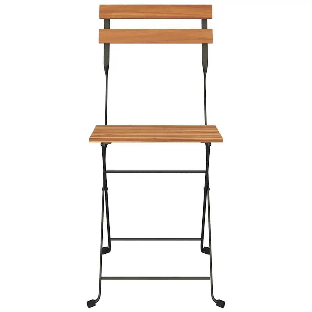 Folding Bistro Chairs Teak Wood Steel Set of 2 Outdoor Garden Patio