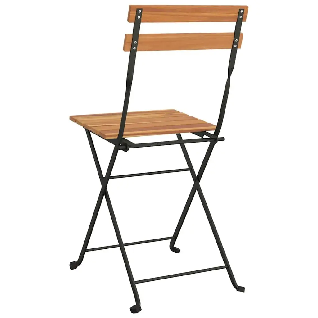 Folding Bistro Chairs Teak Wood Steel Set of 2 Outdoor Garden Patio