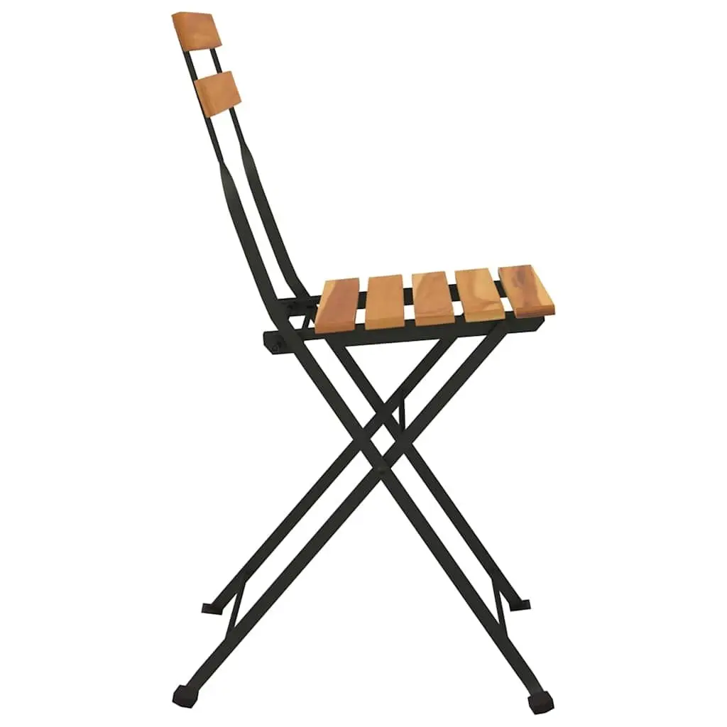Folding Bistro Chairs Teak Wood Steel Set of 2 Outdoor Garden Patio