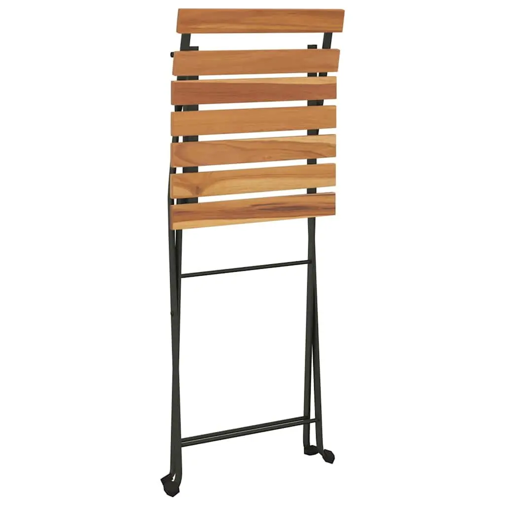 Folding Bistro Chairs Teak Wood Steel Set of 2 Outdoor Garden Patio