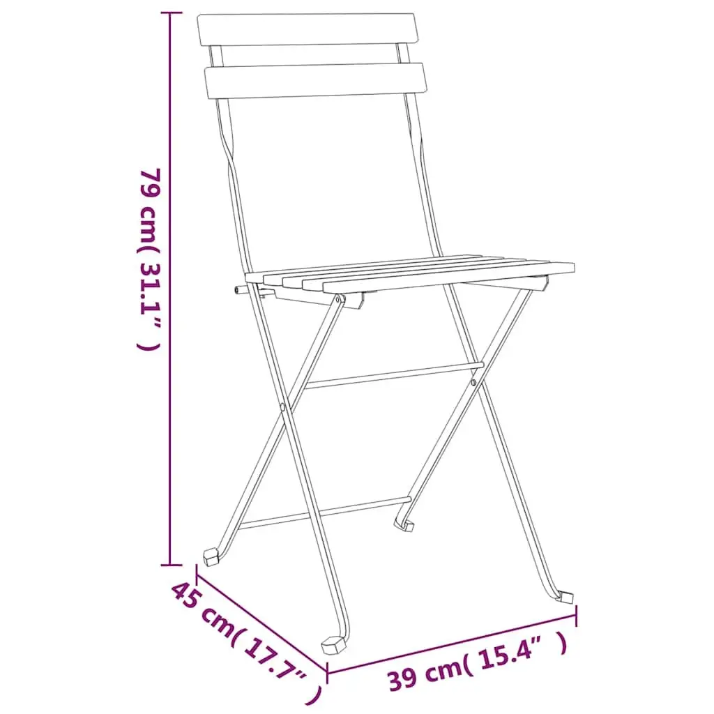 Folding Bistro Chairs Teak Wood Steel Set of 2 Outdoor Garden Patio