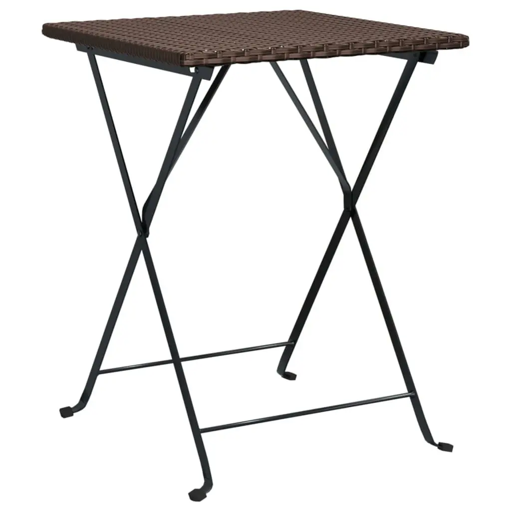 Folding Bistro Table Brown Outdoor Garden Patio Furniture Poly Rattan Steel 55 x 54 x 71 cm