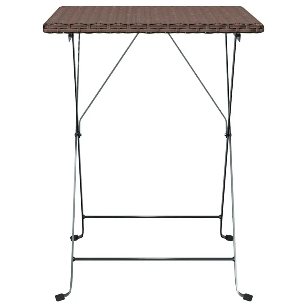 Folding Bistro Table Brown Outdoor Garden Patio Furniture Poly Rattan Steel 55 x 54 x 71 cm