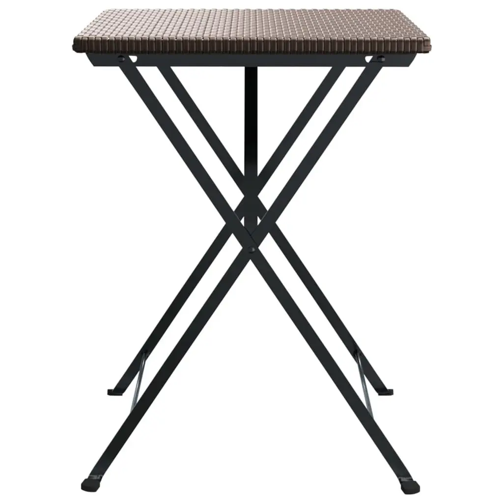 Folding Bistro Table Brown Outdoor Garden Patio Furniture Poly Rattan Steel 55 x 54 x 71 cm
