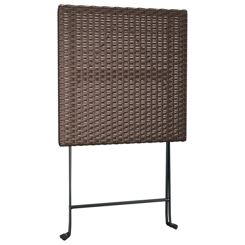 Folding Bistro Table Brown Outdoor Garden Patio Furniture Poly Rattan Steel 55 x 54 x 71 cm