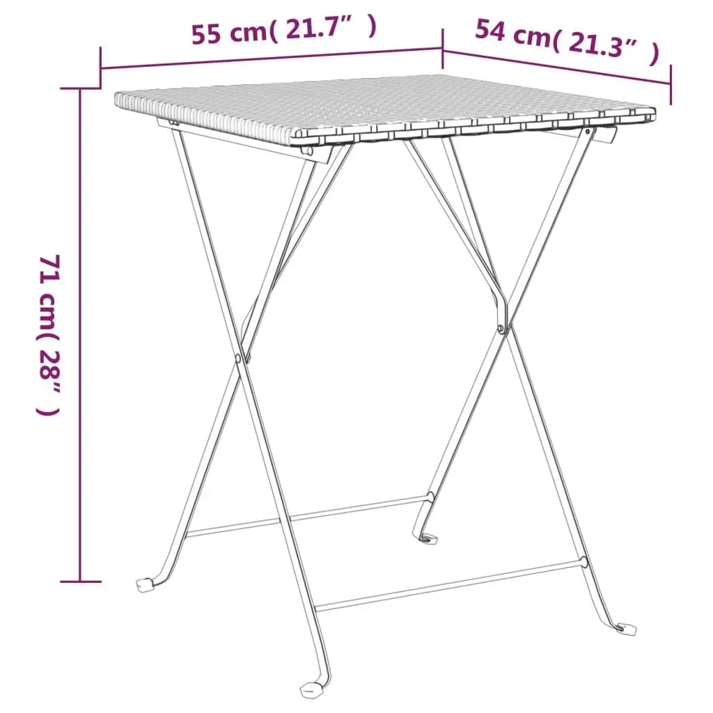 Folding Bistro Table Brown Outdoor Garden Patio Furniture Poly Rattan Steel 55 x 54 x 71 cm