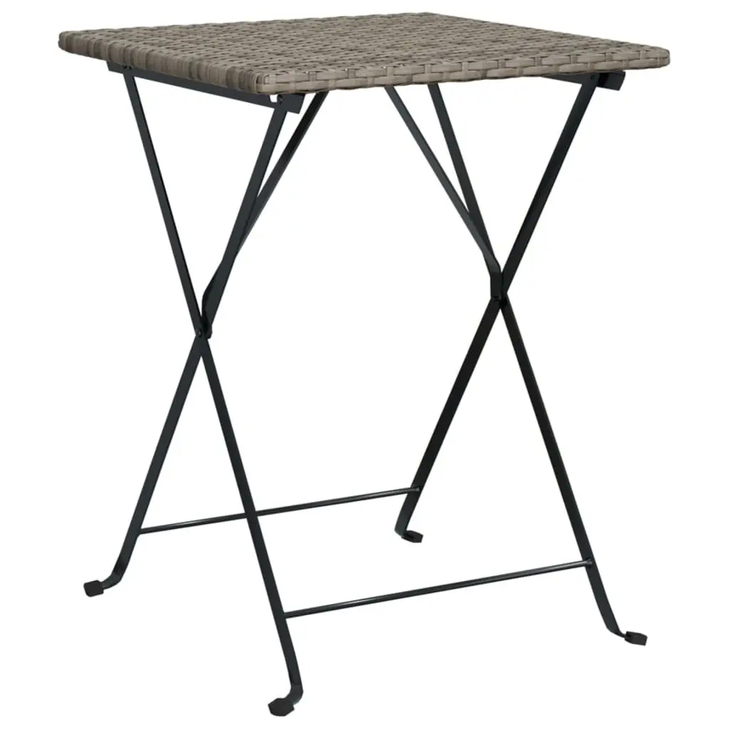 Folding Bistro Table Compact Grey Outdoor Furniture Poly Rattan Steel Frame 55x54x71cm