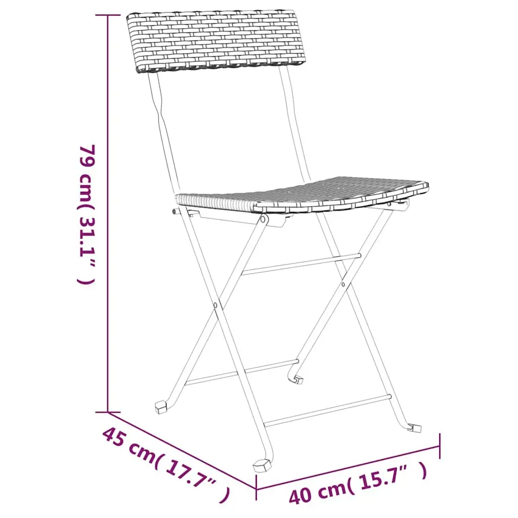 Outdoor Folding Bistro Chairs Weather Resistant Poly Rattan Steel Frame Black 2 Piece Set
