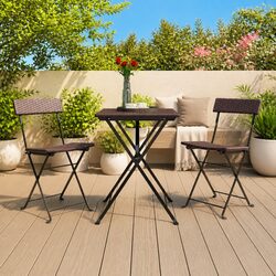 Folding Bistro Chairs 2pcs Outdoor Garden Seating PE Rattan Steel Frame Brown