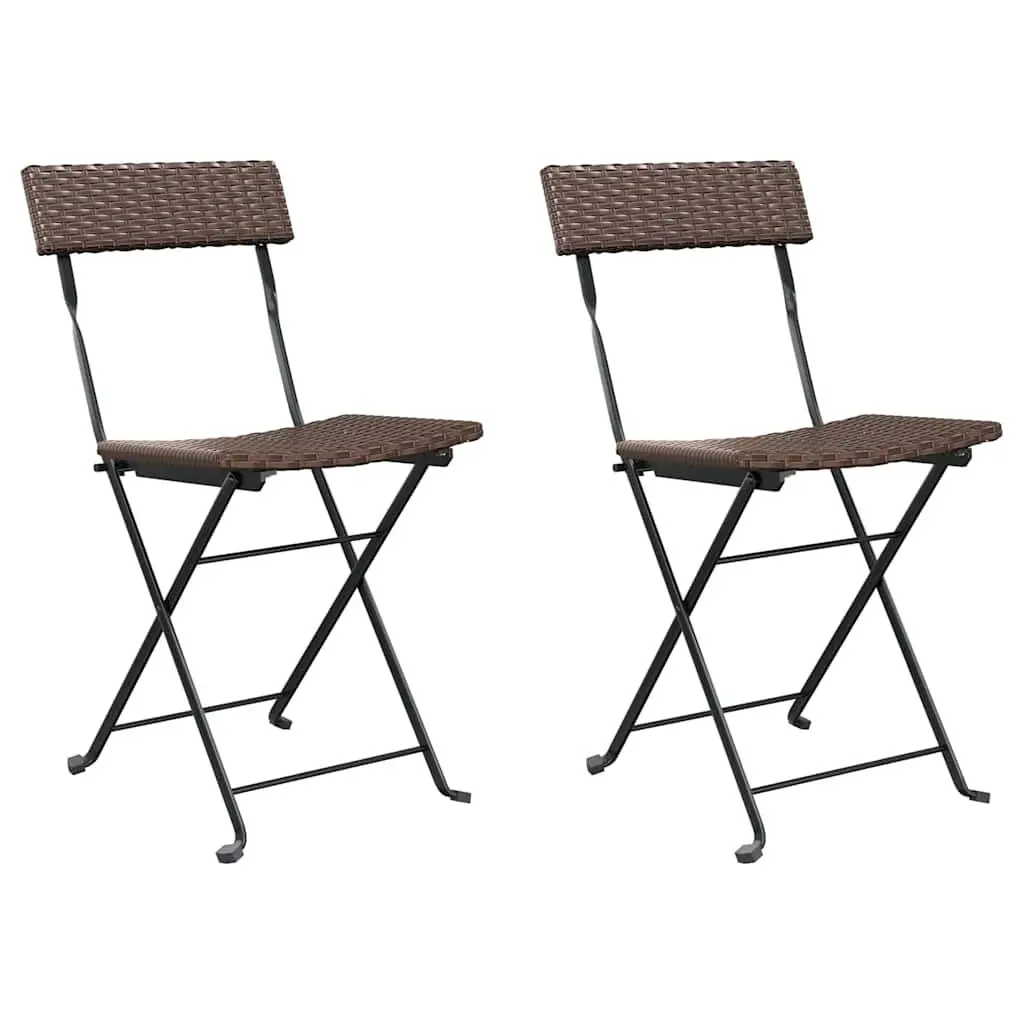 Folding Bistro Chairs 2pcs Outdoor Garden Seating PE Rattan Steel Frame Brown