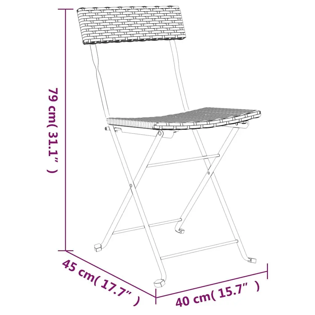 Folding Bistro Chairs 2pcs Outdoor Garden Seating PE Rattan Steel Frame Brown