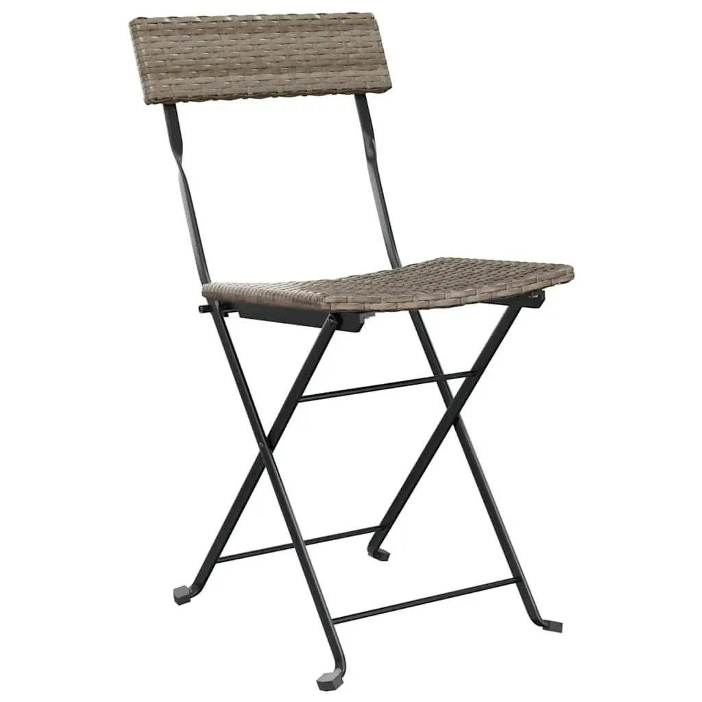 Folding Bistro Chairs Grey Outdoor Garden Seating 2 Piece Rattan Steel Frame