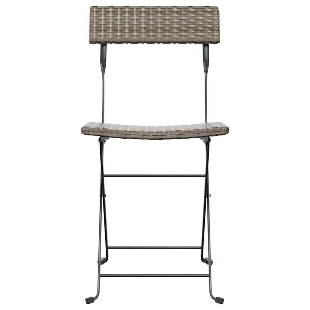 Folding Bistro Chairs Grey Outdoor Garden Seating 2 Piece Rattan Steel Frame