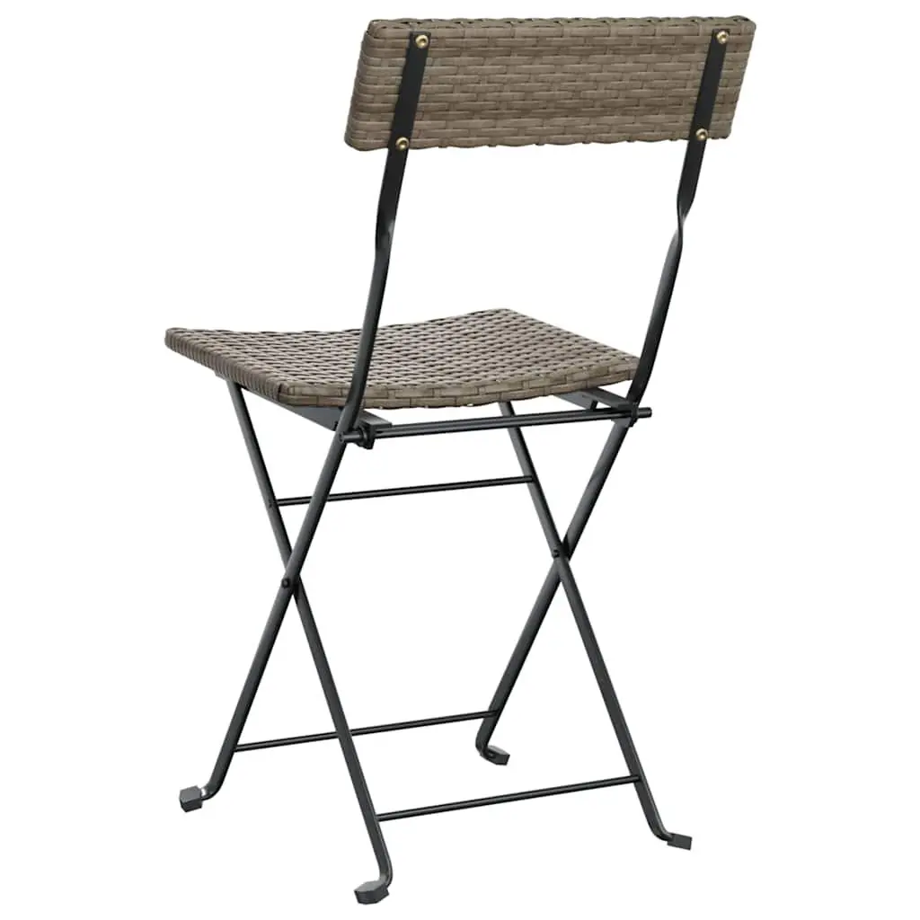 Folding Bistro Chairs Grey Outdoor Garden Seating 2 Piece Rattan Steel Frame
