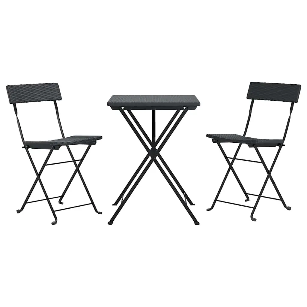 3 Piece Folding Bistro Set Black Outdoor Garden Patio Furniture Rattan